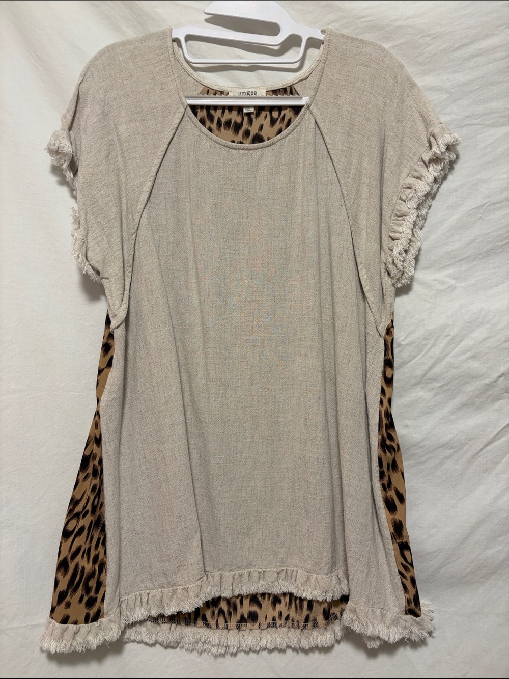 EUC Umgee Leopard & Beige Short-Sleeve Fringe Tee Medium